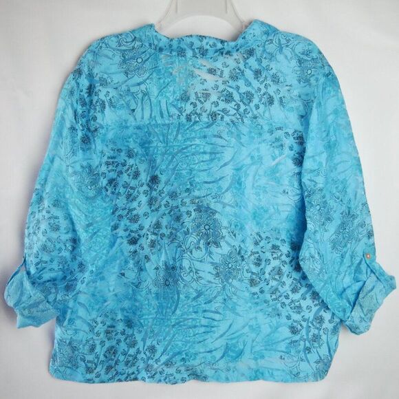 French Foundry Women's Size L Blue Semi Sheer Top 3/4 Long Sleeve Pocket Blouse - Picture 8 of 13